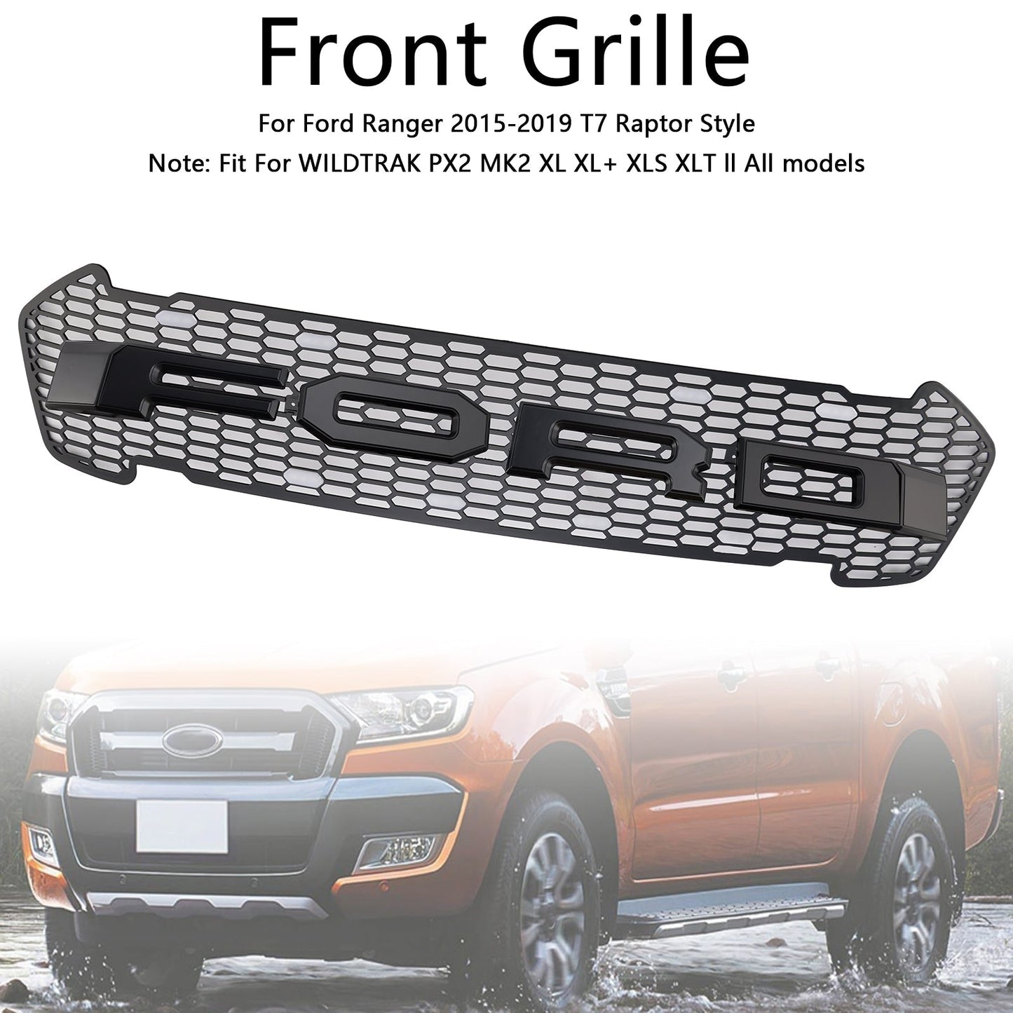 2015-2019 Ford Ranger T7 Matte Black Front Bumper Grill Grille W/LED