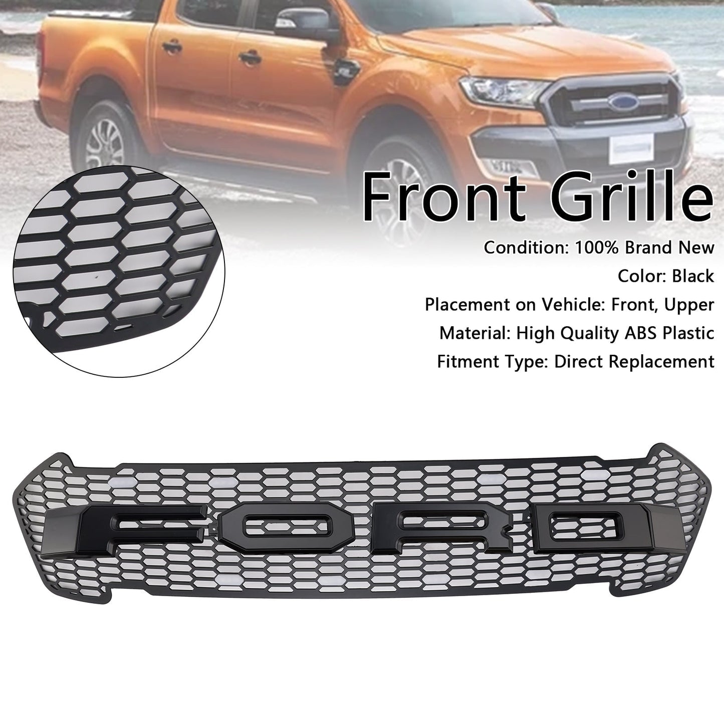2015-2019 Ford Ranger T7 Matte Black Front Bumper Grill Grille W/LED