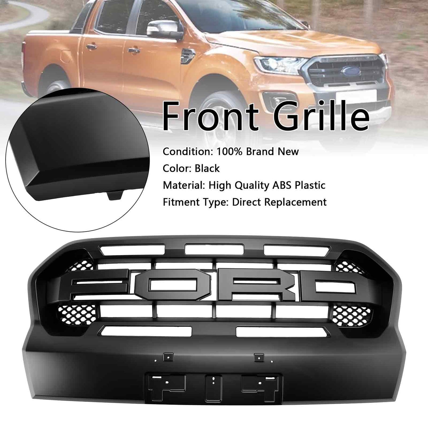 2019-2023 Ford Ranger Wildtrak Raptor Style Grille Matte Black Front Bumper Grille With LED Light