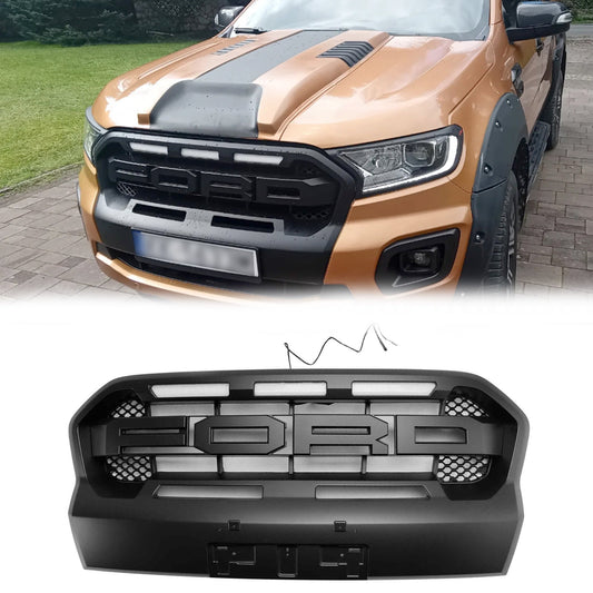 2019-2023 Ford Ranger Wildtrak Raptor Style Grille Matte Black Front Bumper Grille With LED Light