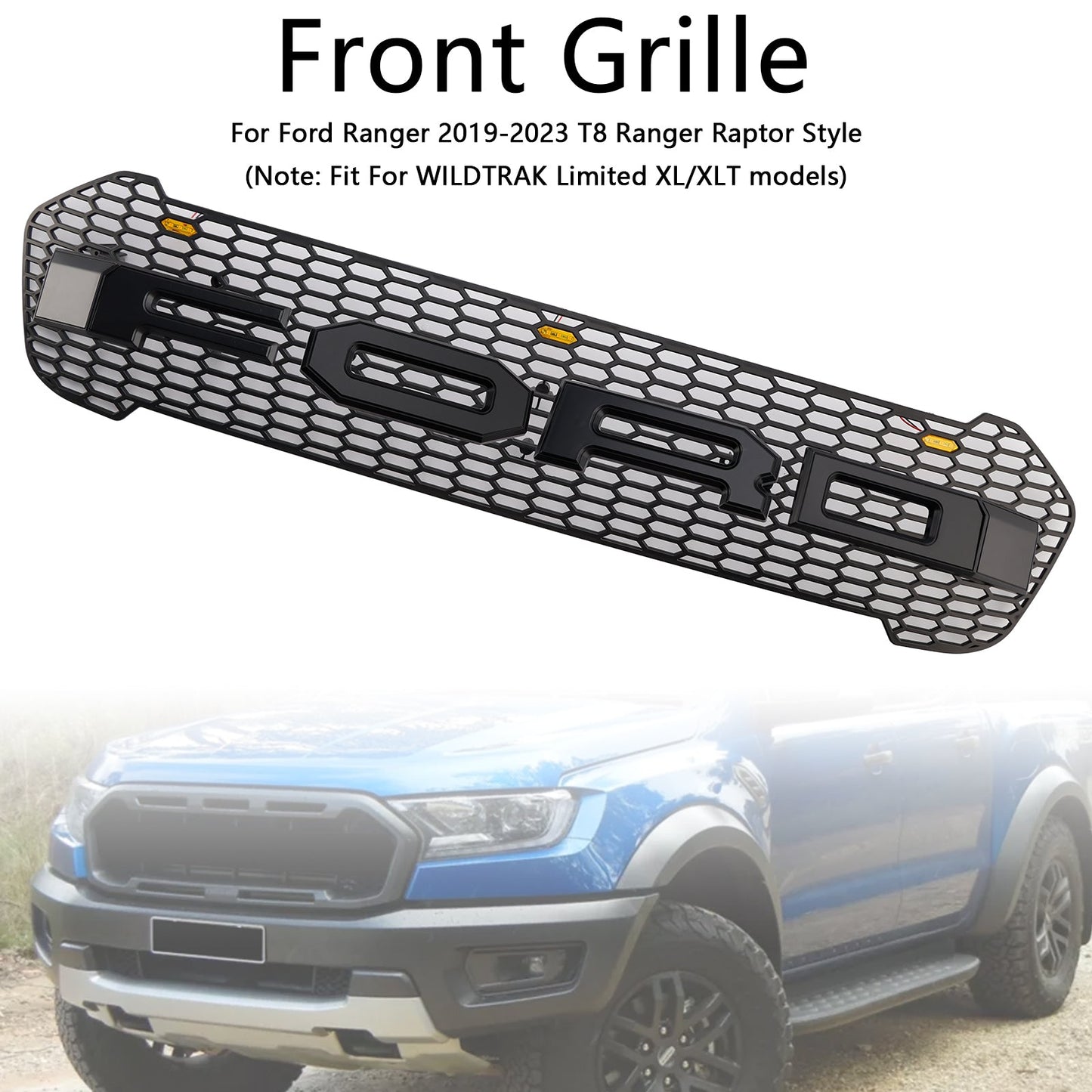2019-2023 Ford Ranger T8 Raptor Style Front Bumper Grille Grill W/LED