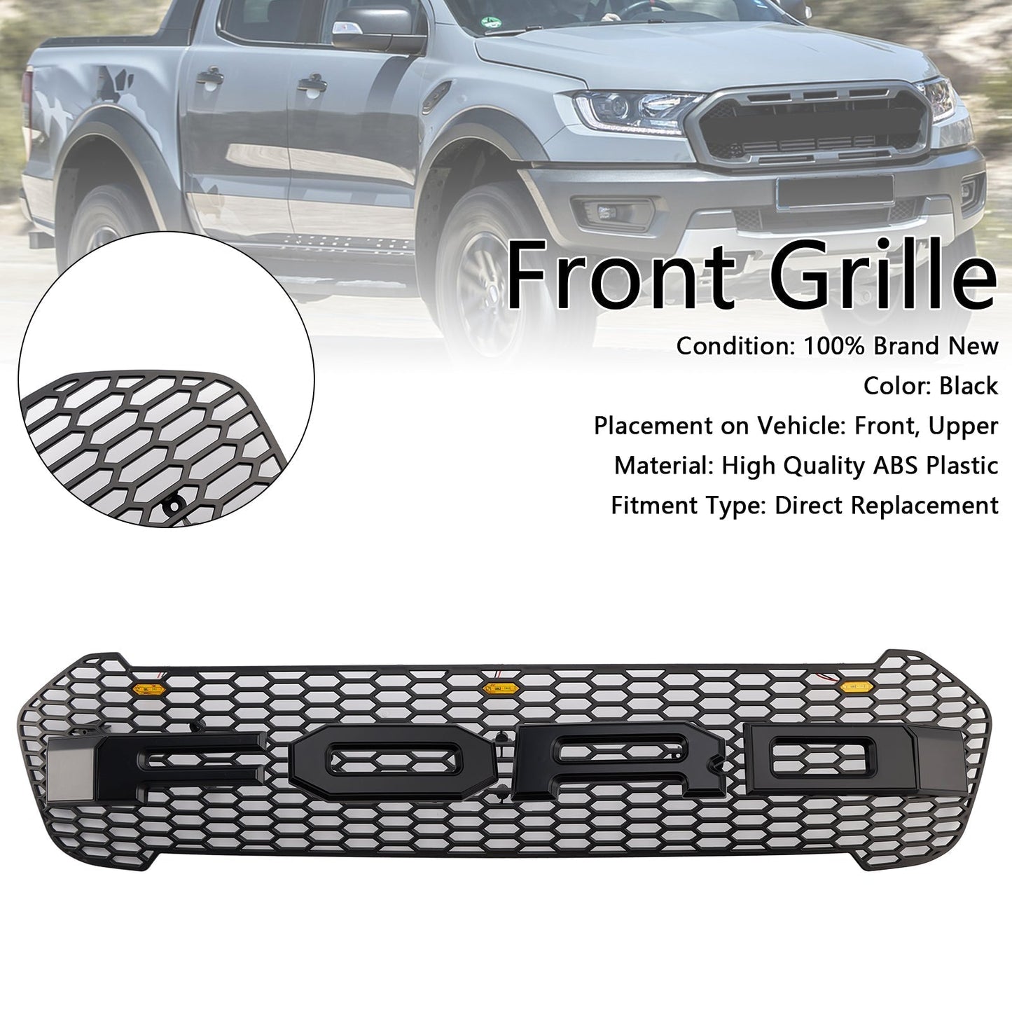 2019-2023 Ford Ranger T8 Raptor Style Front Bumper Grille Grill W/LED