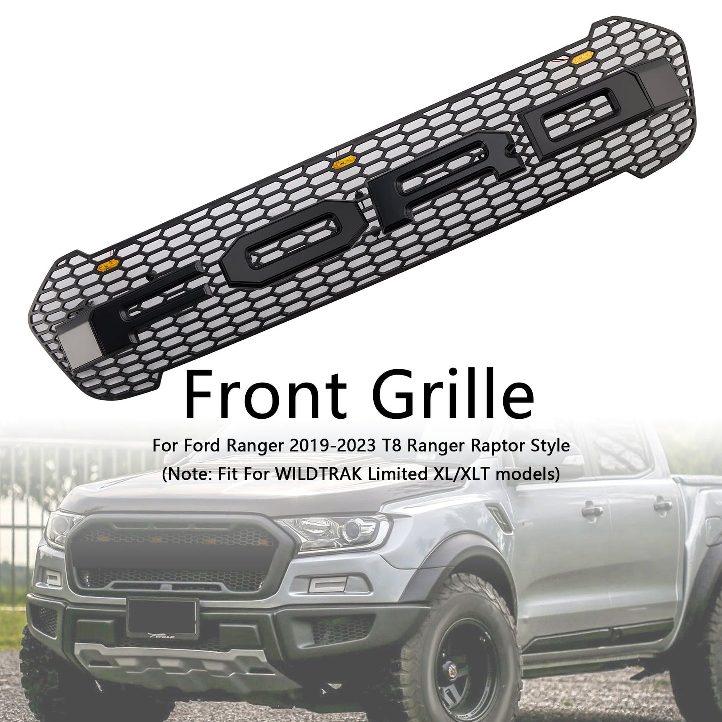 2019-2023 Ford Ranger T8 Raptor Style Front Bumper Grille Grill W/LED