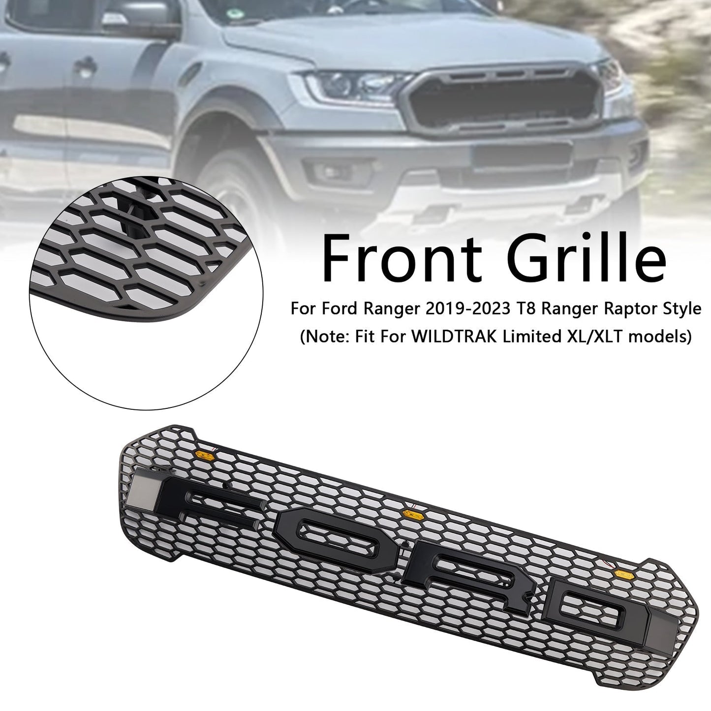 2019-2023 Ford Ranger T8 Raptor Style Front Bumper Grille Grill W/LED