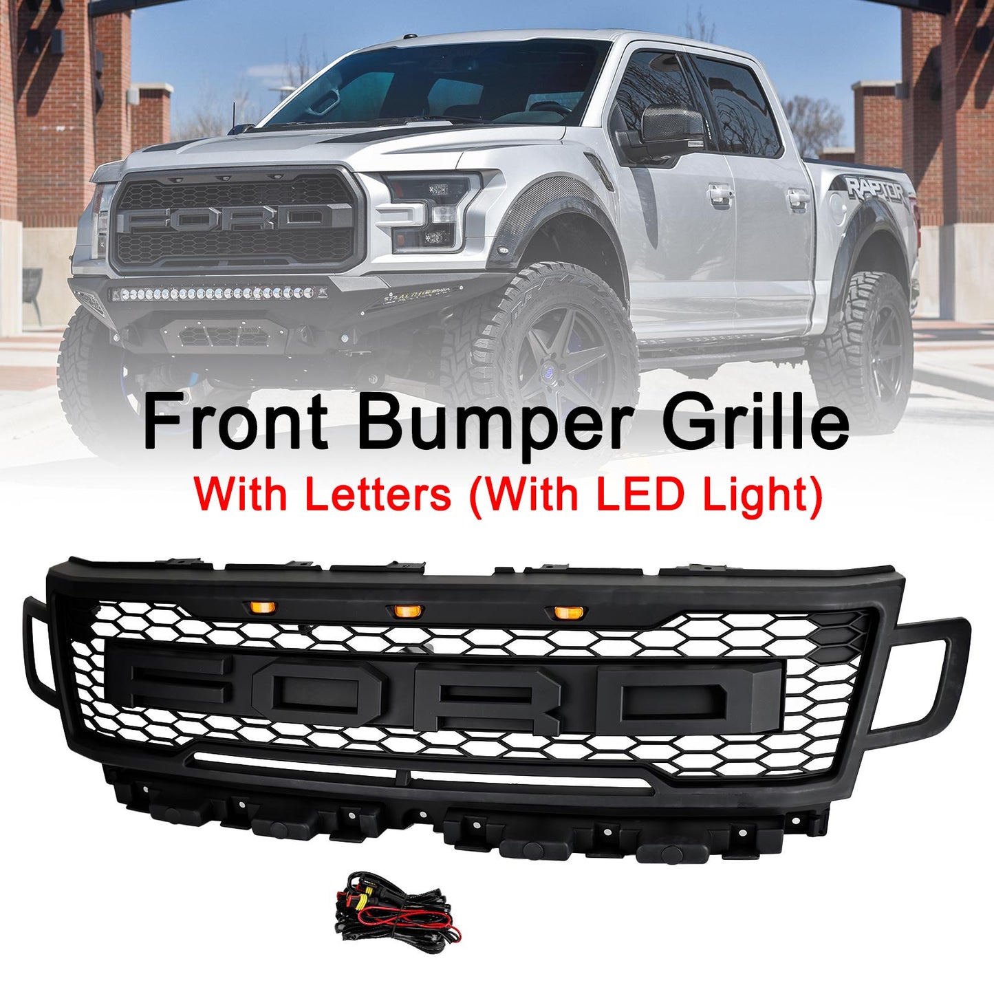 2018-2021 Ford Expedition Front Bumper Grill Grill Raptor Style W/LED
