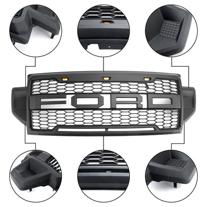 Ford F250 F350 F450 F550 | 2021 2022 | Raptor Front Grille | Matte Black | Upper Bumper Replacement Grill W/ Letter & LED