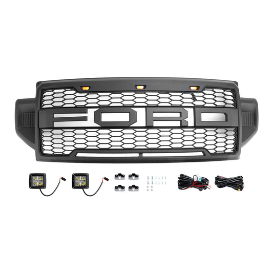 2021-2022 Ford F250 F350 F550 Super Duty Raptor Style Front Bumper Grill W/LED Lights Generic
