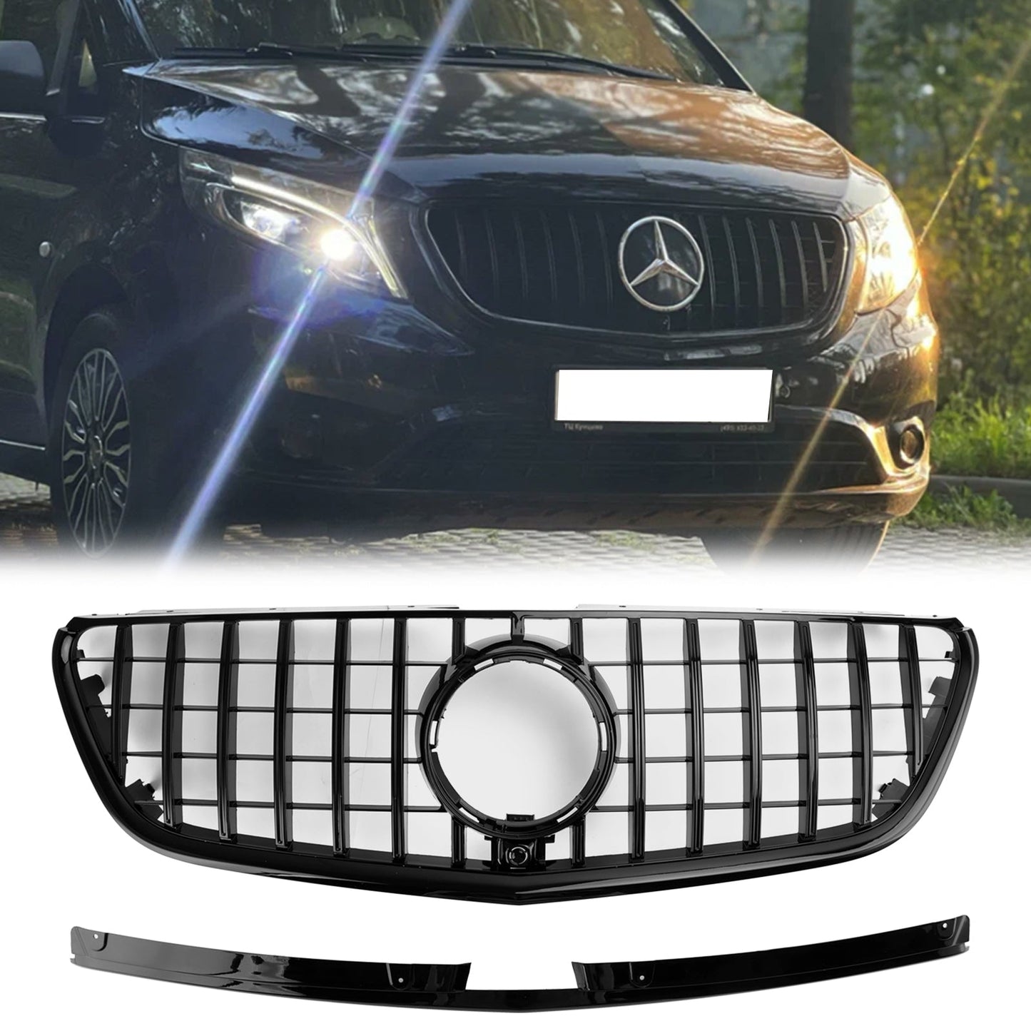 2015-2019 Mercedes Benz Vito W447 111CDI 114CDI 116CDI 119CDI GT Stlye Front Bumper Grill Gloss Black Grill