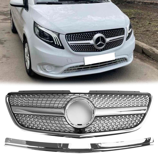 2015 2016 2017 2018 2019 Mercedes Benz Vito W447 Diamond Grille Front Bumper Chrome Grille