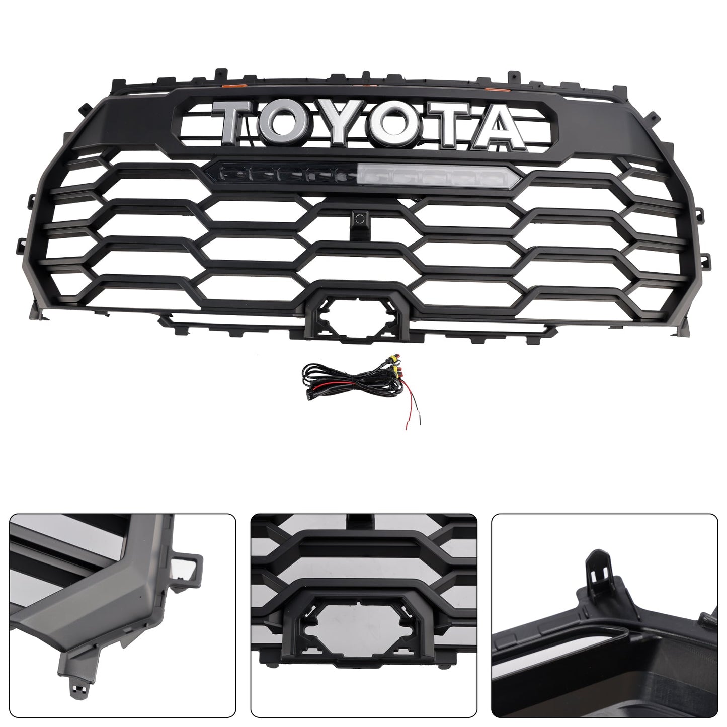 Toyota Tundra TRD PRO Front Bumper Grille 2022 2023 2024 2025 Radiator Black Replacement Grill With LED + Camera Hole & Light Bar