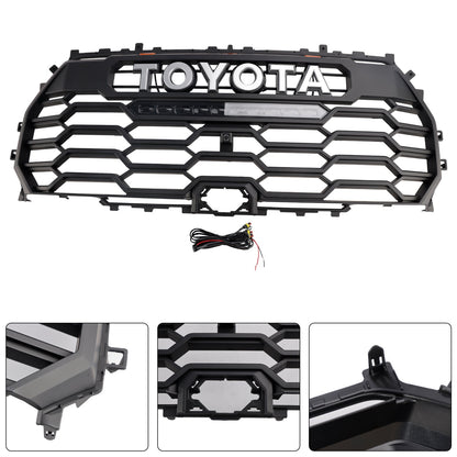 2022-2025 Toyota Tundra Grill Honeycomb TRD PRO Black Front Air Intake Radiator Grille W/ LED & Letter & Light Bar