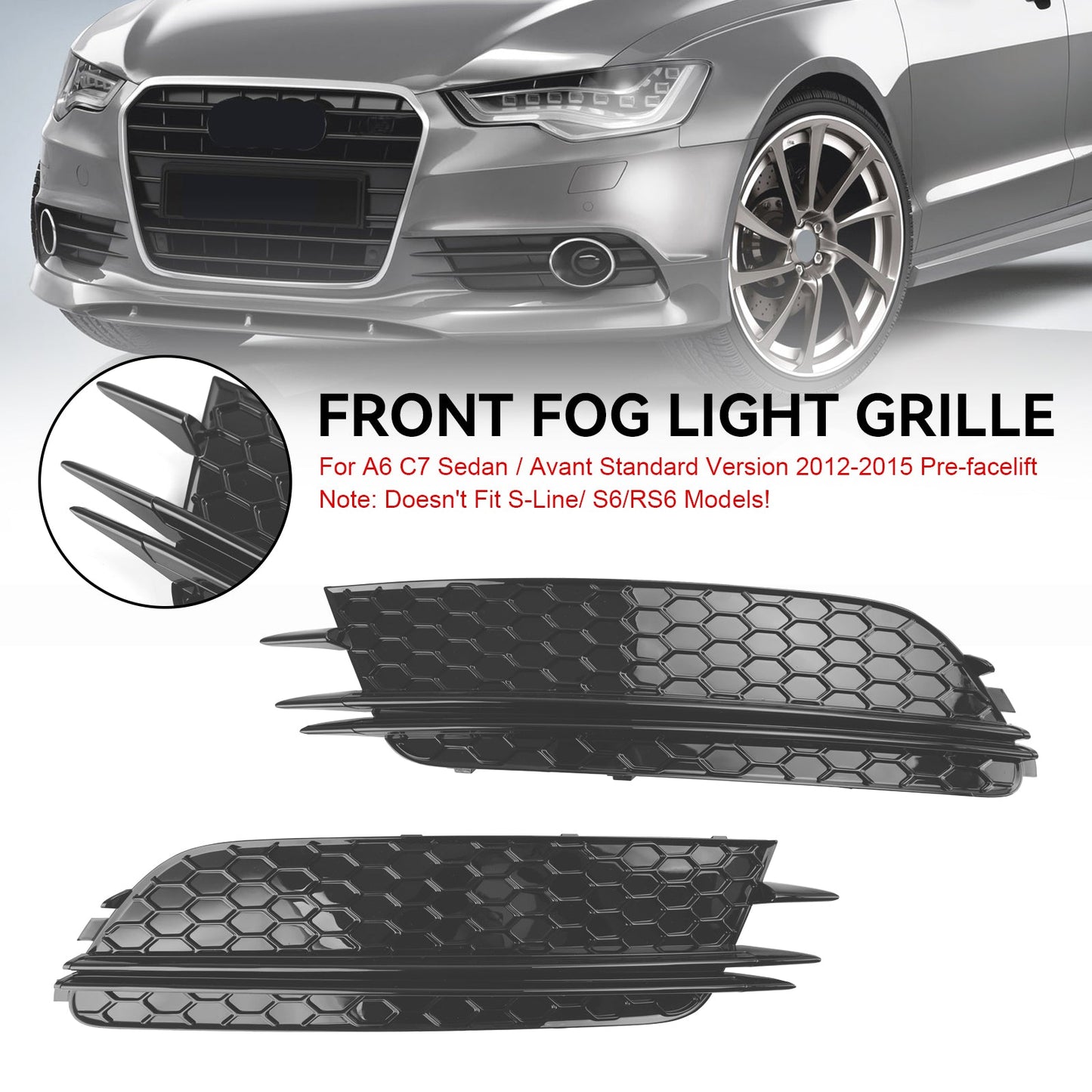 Audi 2012-2015 A6 C7 2PCS Front Fog Light Cover Bezel Grille