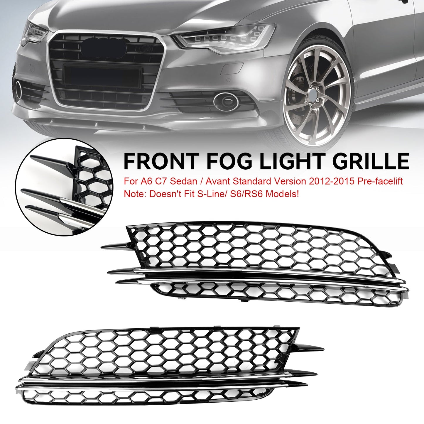 Audi 2012-2015 A6 C7 2PCS Front Fog Light Cover Bezel Grille