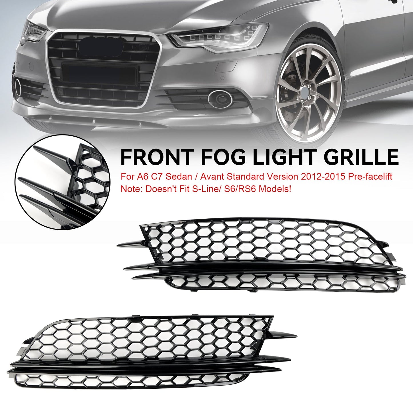 Audi 2012-2015 A6 C7 2PCS Front Fog Light Cover Bezel Grille