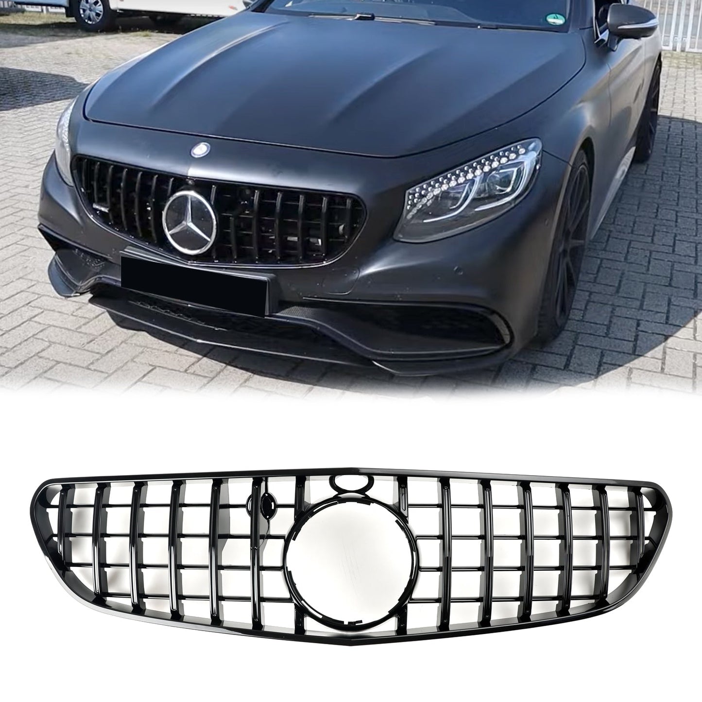 2015-2017 Mercedes Benz S-Class W217 S63 AMG Coupe Front Bumper Grill Replacement Black GTR Style Grille