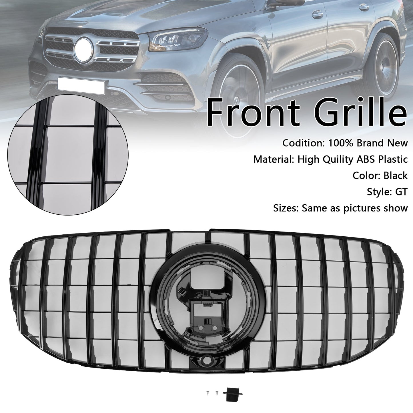 2020-2023 Mercedes Benz GLS Class X167 GTR Style Grill Front Bumper Glossy Black Replacement Grille