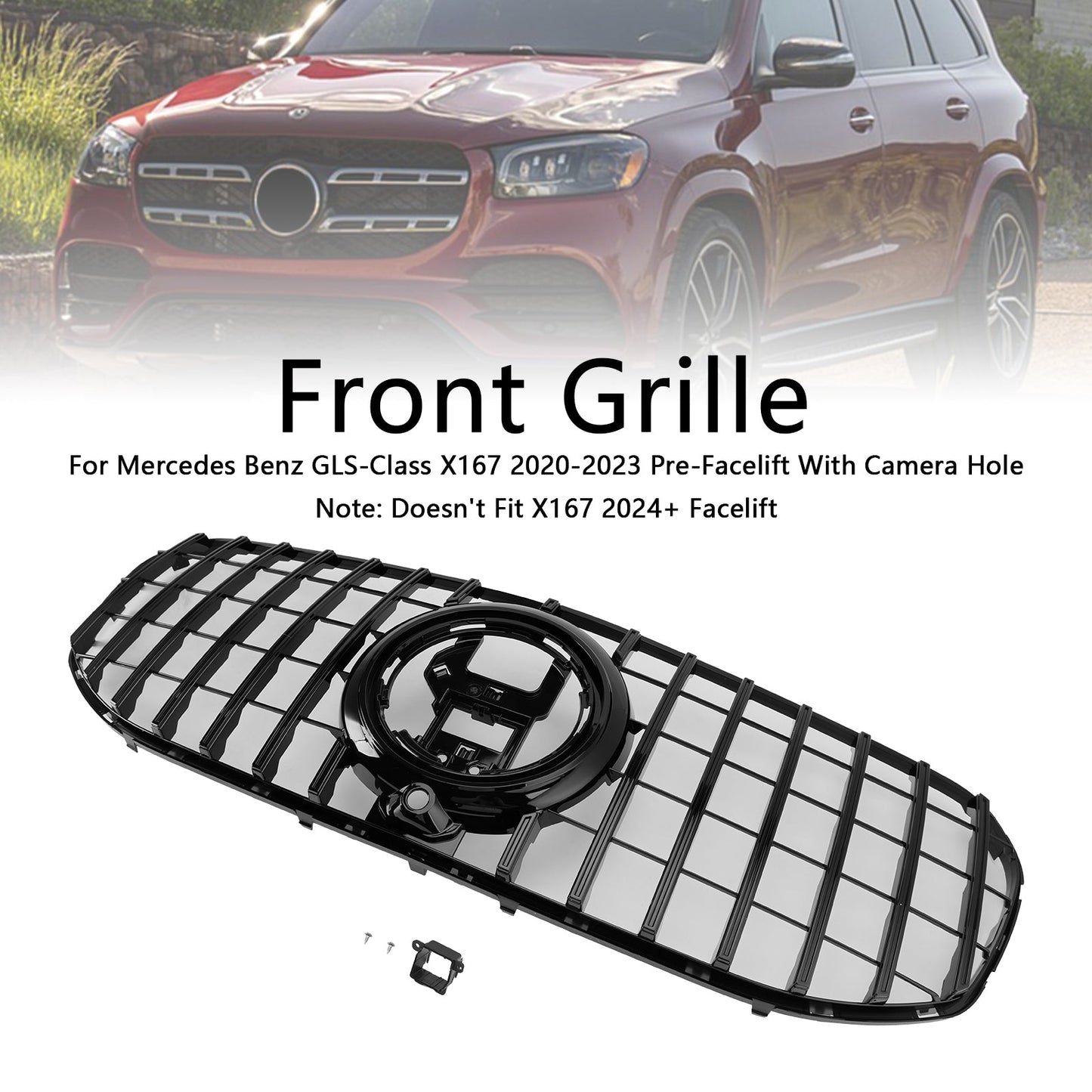 2020-2023 Mercedes Benz GLS Class X167 GTR Style Grill Front Bumper Glossy Black Replacement Grille
