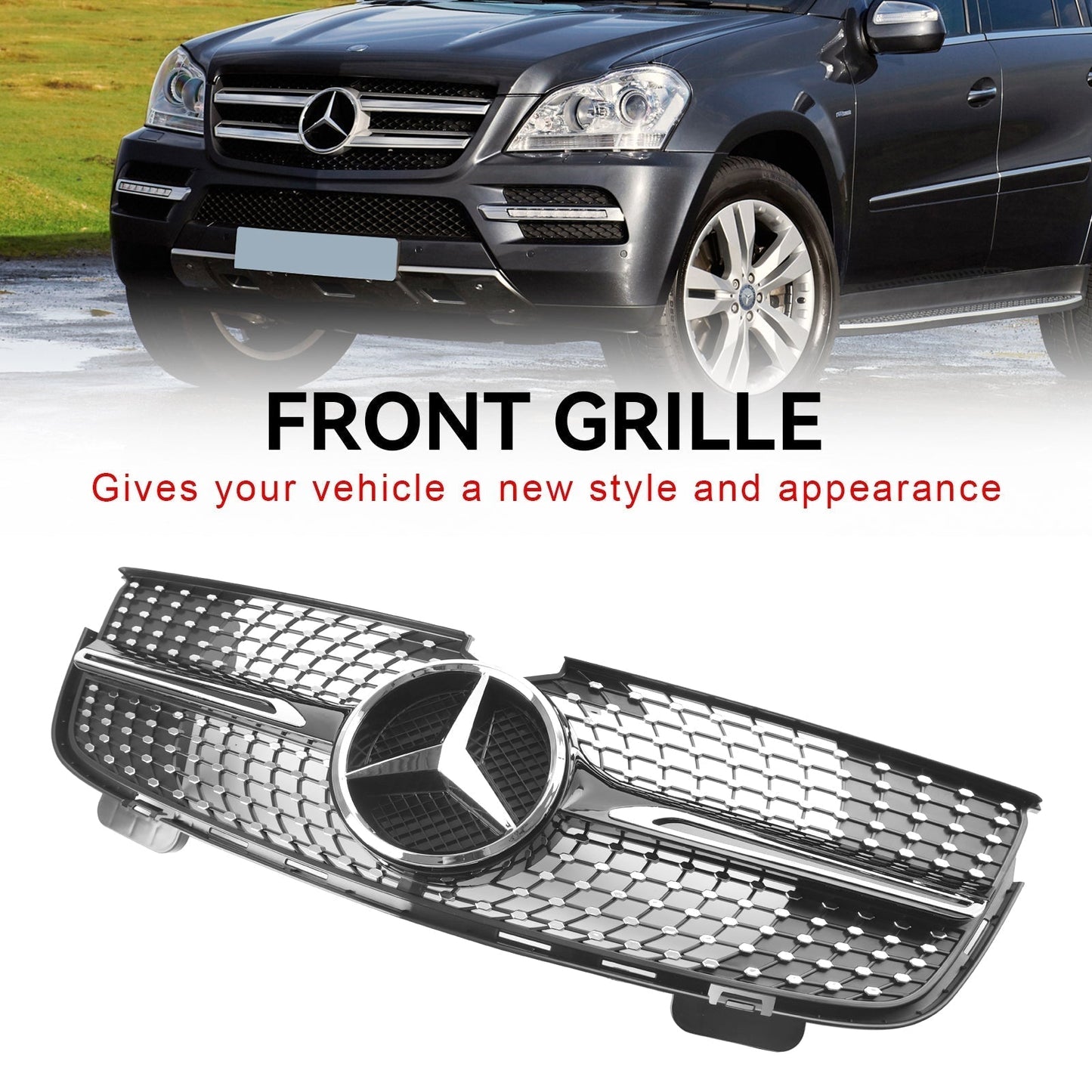 Benz 2007-2009 GL-Class X164 GL350 Chrome Diamonds Mercedes Grill Front Bumper Grille
