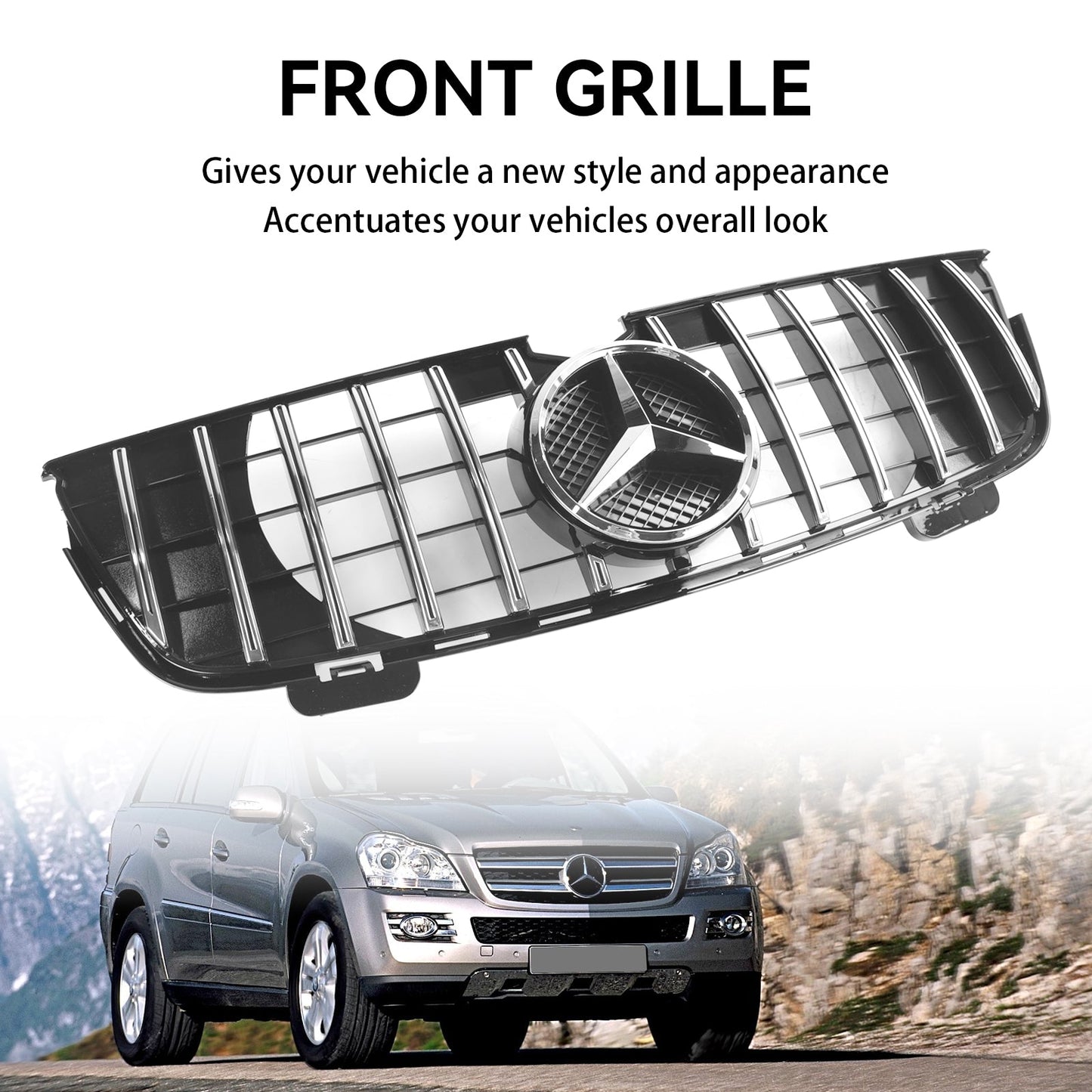 2007-2009 Mercedes-Benz GL-Class X164 GL320 GT Front Bumper Grill GTR Style Chrome Black Grill