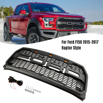 2015-2017 Raptor Grille Ford F150 Black / Gray Front Bumper Honeycomb Grill With LED