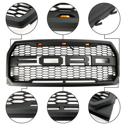 2015-2017 Raptor Grille Ford F150 Black / Gray Front Bumper Honeycomb Grill With LED