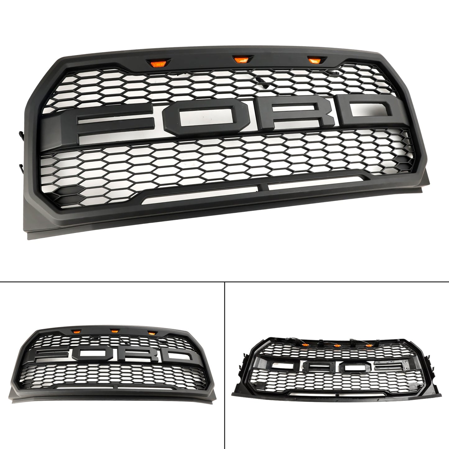 2015-2017 Raptor Grille Ford F150 Black / Gray Front Bumper Honeycomb Grill With LED
