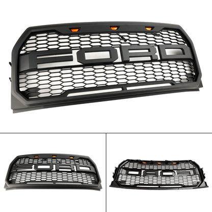 2015-2017 Raptor Grille Ford F150 Black / Gray Front Bumper Honeycomb Grill With LED