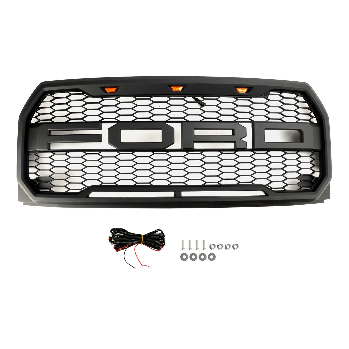 2015-2017 Raptor Grille Ford F150 Black / Gray Front Bumper Honeycomb Grill With LED