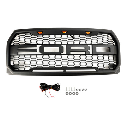 2015-2017 Raptor Grille Ford F150 Black / Gray Front Bumper Honeycomb Grill With LED