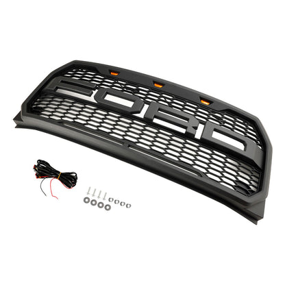 2015-2017 Raptor Grille Ford F150 Black / Gray Front Bumper Honeycomb Grill With LED