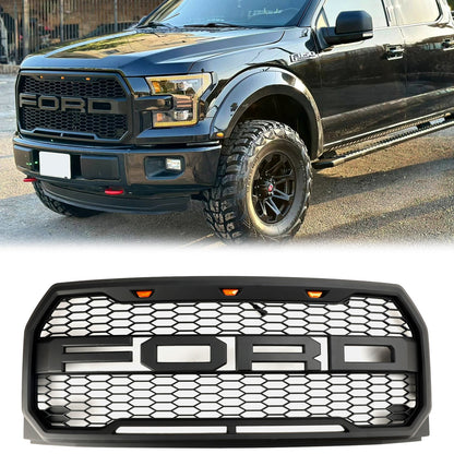 2015-2017 Raptor Grille Ford F150 Black / Gray Front Bumper Honeycomb Grill With LED