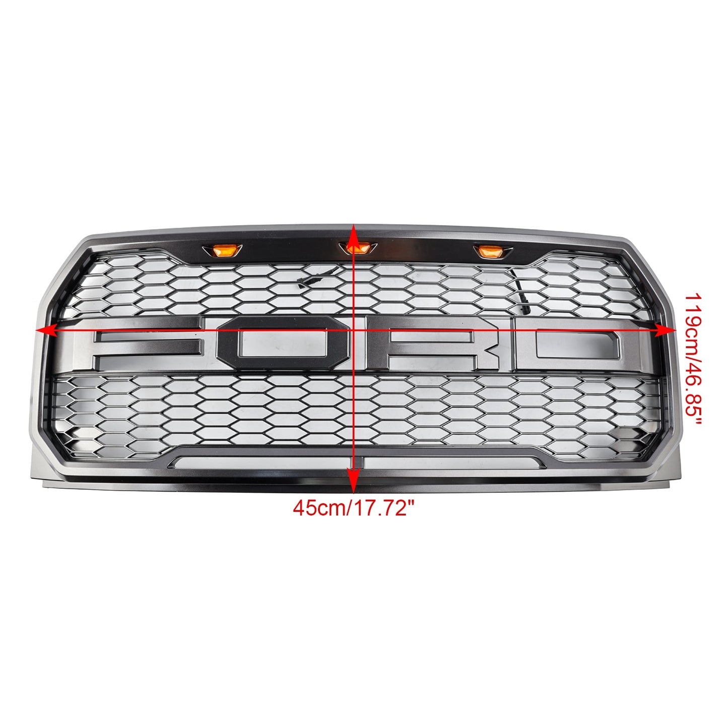 2015-2017 Raptor Grille Ford F150 Black / Gray Front Bumper Honeycomb Grill With LED