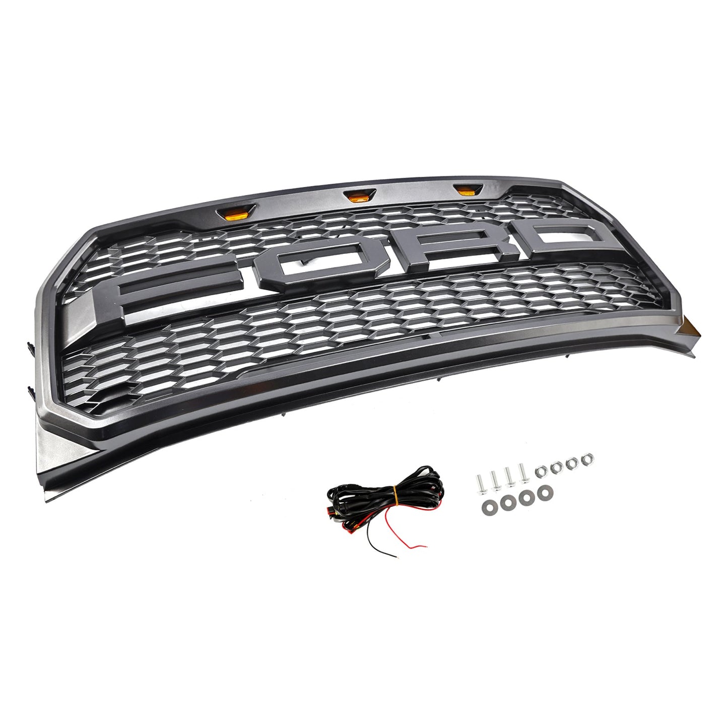2015-2017 Ford F150 Raptor Style Front Bumper Grill W/ LED Replacement Gray Grille