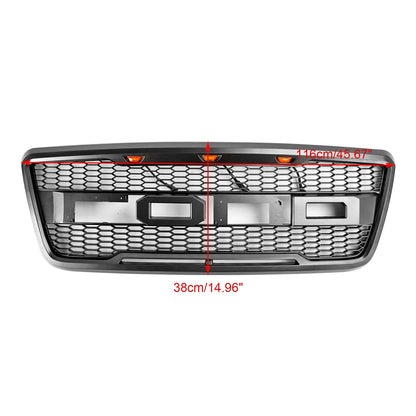 2004-2008 Ford F150 Raptor Style Gray Black Front Mesh Hood Grill With LED