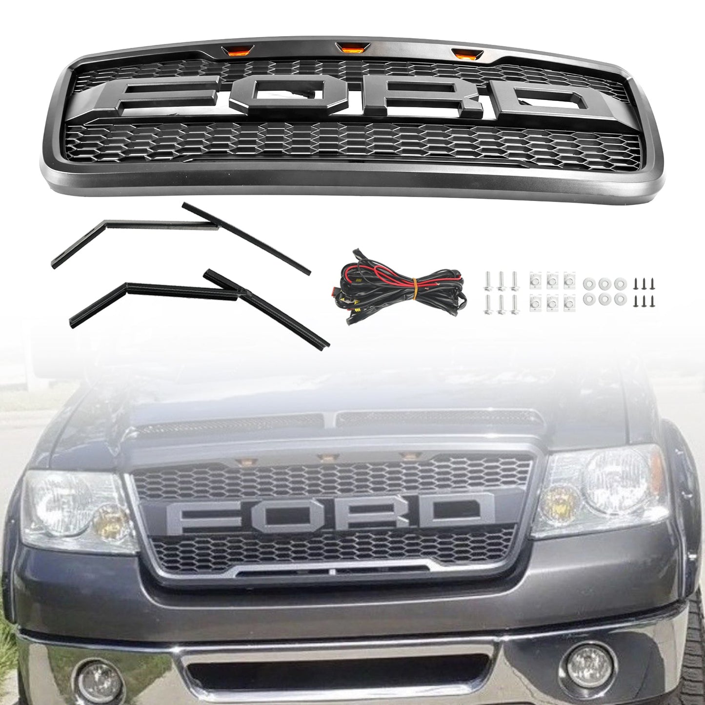 2004-2008 Ford F150 Raptor Style Grille Black/Grey Black Choose