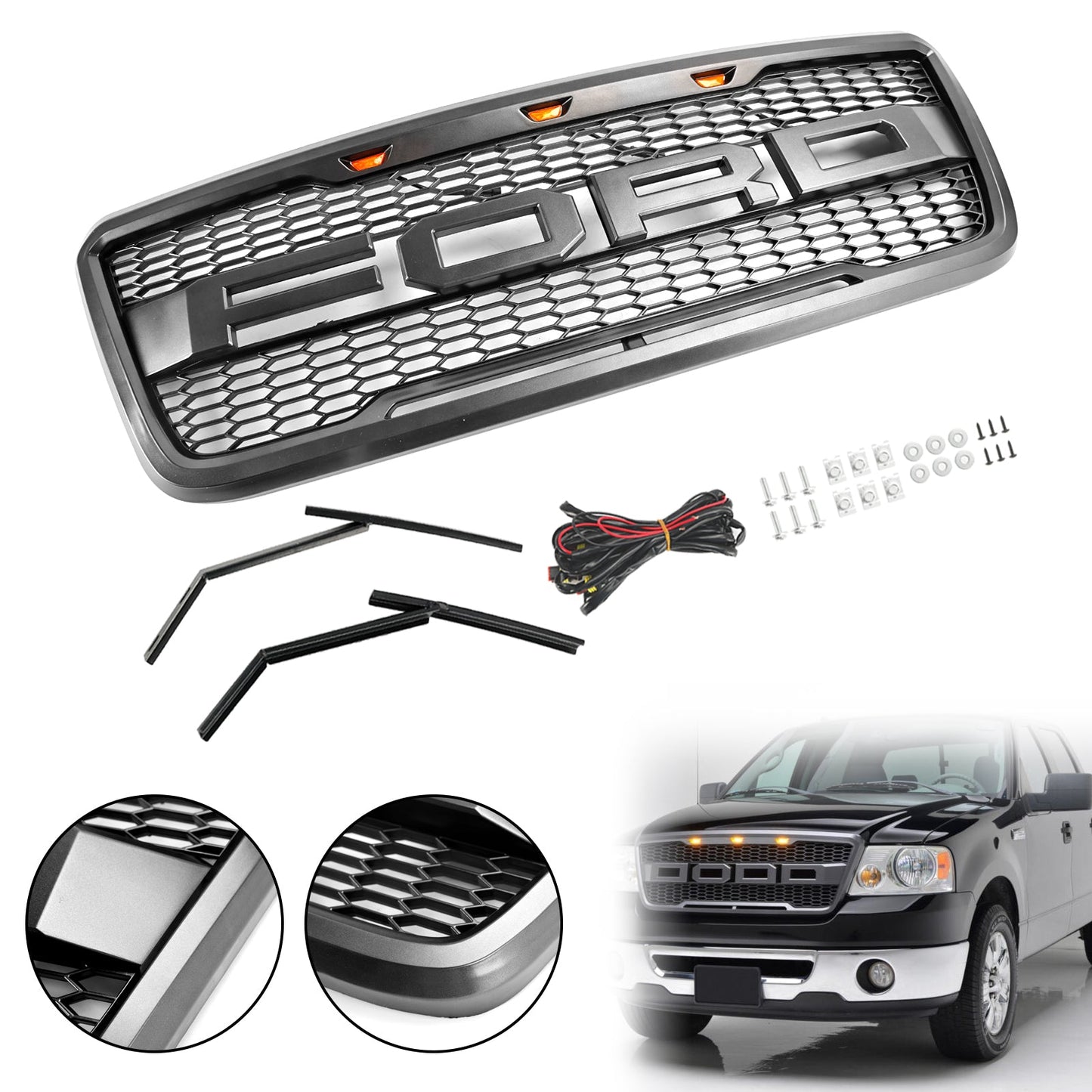 2004-2008 Ford F150 Raptor Style Grille Black/Grey Black Choose