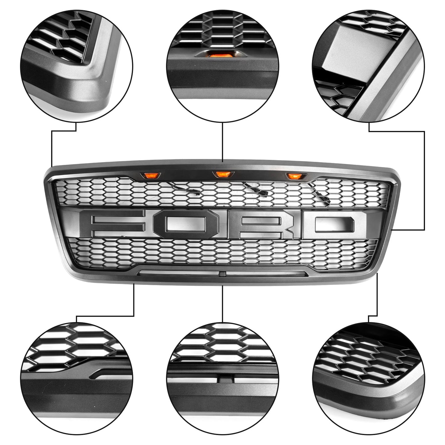 2004-2008 Ford F150 Raptor Style Grille Black/Grey Black Choose