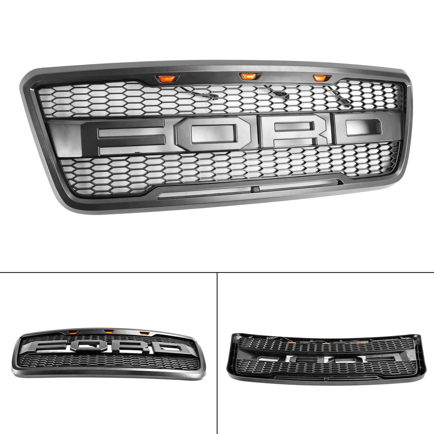 Ford F150 2004-2008 Front Bumper Black / Gray Grille W/LED & Letter Raptor Style Grille