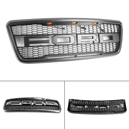 Ford F150 2004-2008 Front Bumper Black / Gray Grille W/LED & Letter Raptor Style Grille