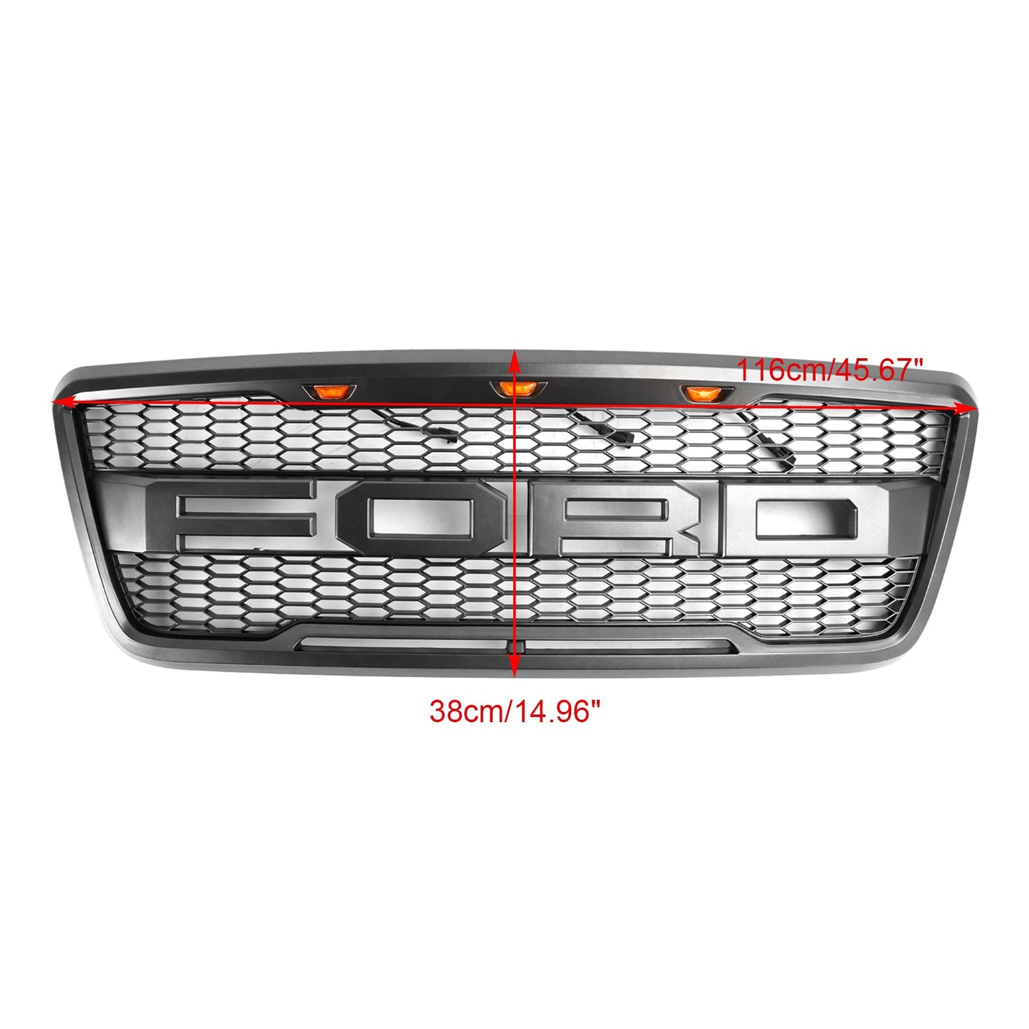 2004-2008 Ford F150 Raptor Style Gray Black Front Mesh Hood Grill Grille Replacement With LED