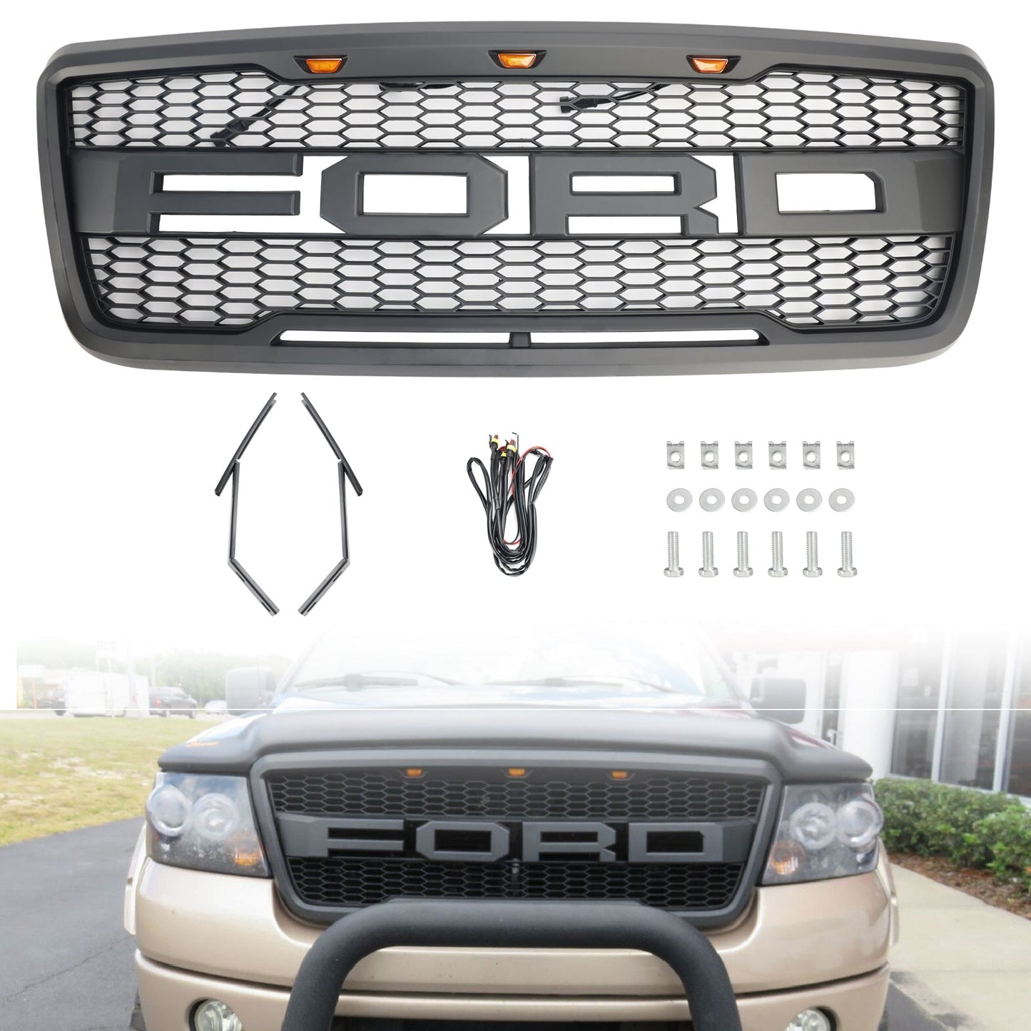 2004-2008 Ford F150 Raptor Style Grille Black/Grey Black Choose