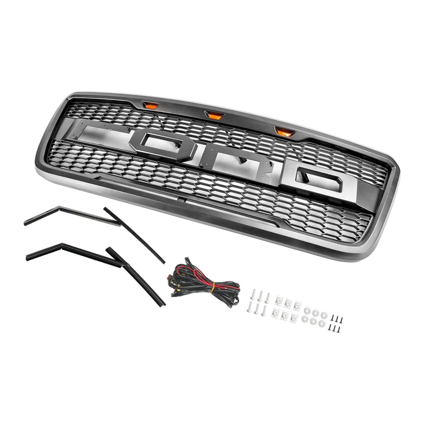 Ford F150 2004-2008 Front Bumper Black / Gray Grille W/LED & Letter Raptor Style Grille
