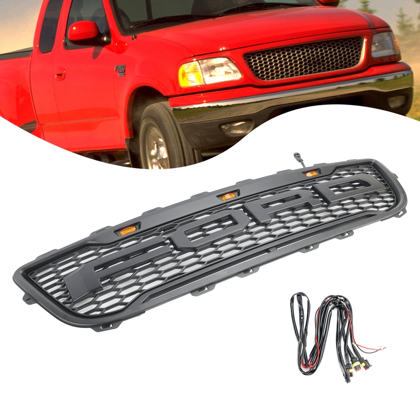 1999-2003 Ford F150 W/ Led Matte Black Front Honeycomb Bumper Grille Grill Generic