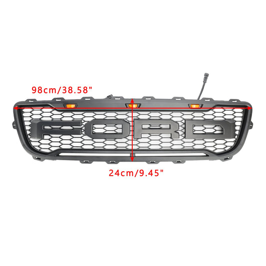 1999-2003 Raptor Style Ford F150 Matt Black Front Grill Replacement Honeycomb Grille + LED Light + Letter