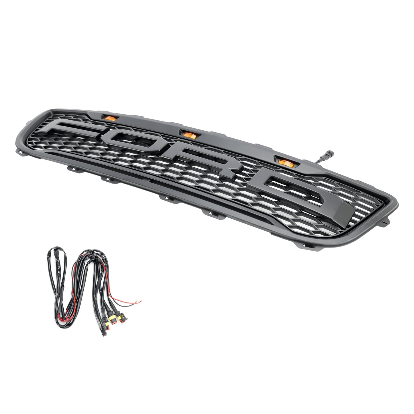 1999-2003 Ford F150 Raptor Style Front Honeycomb Bumper Grille Matte Black Grill W/ LED Light & Letter
