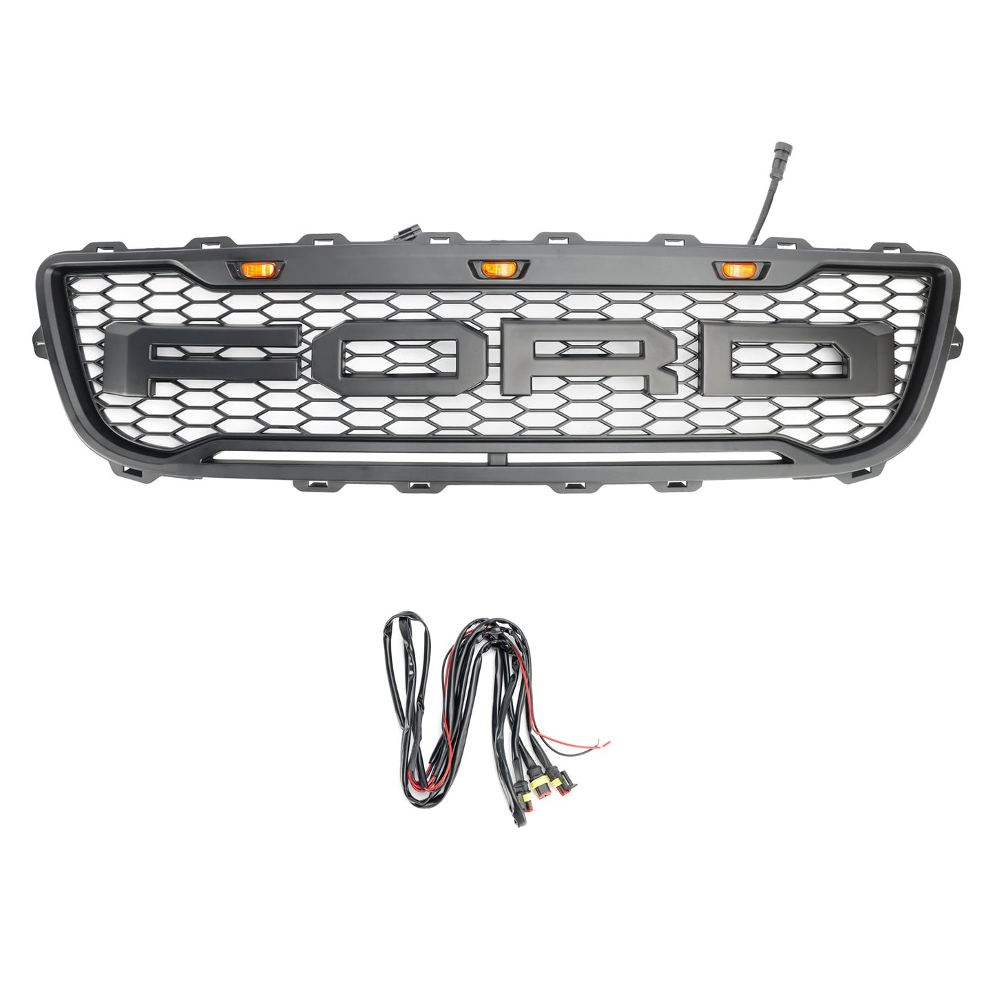 Ford F150 1999 2000 2001 2002 2003 Raptor style Grill Front Bumper Replacement Black Grille W/ LED Light