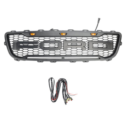 Ford F150 1999 2000 2001 2002 2003 Raptor style Grill Front Bumper Replacement Black Grille W/ LED Light