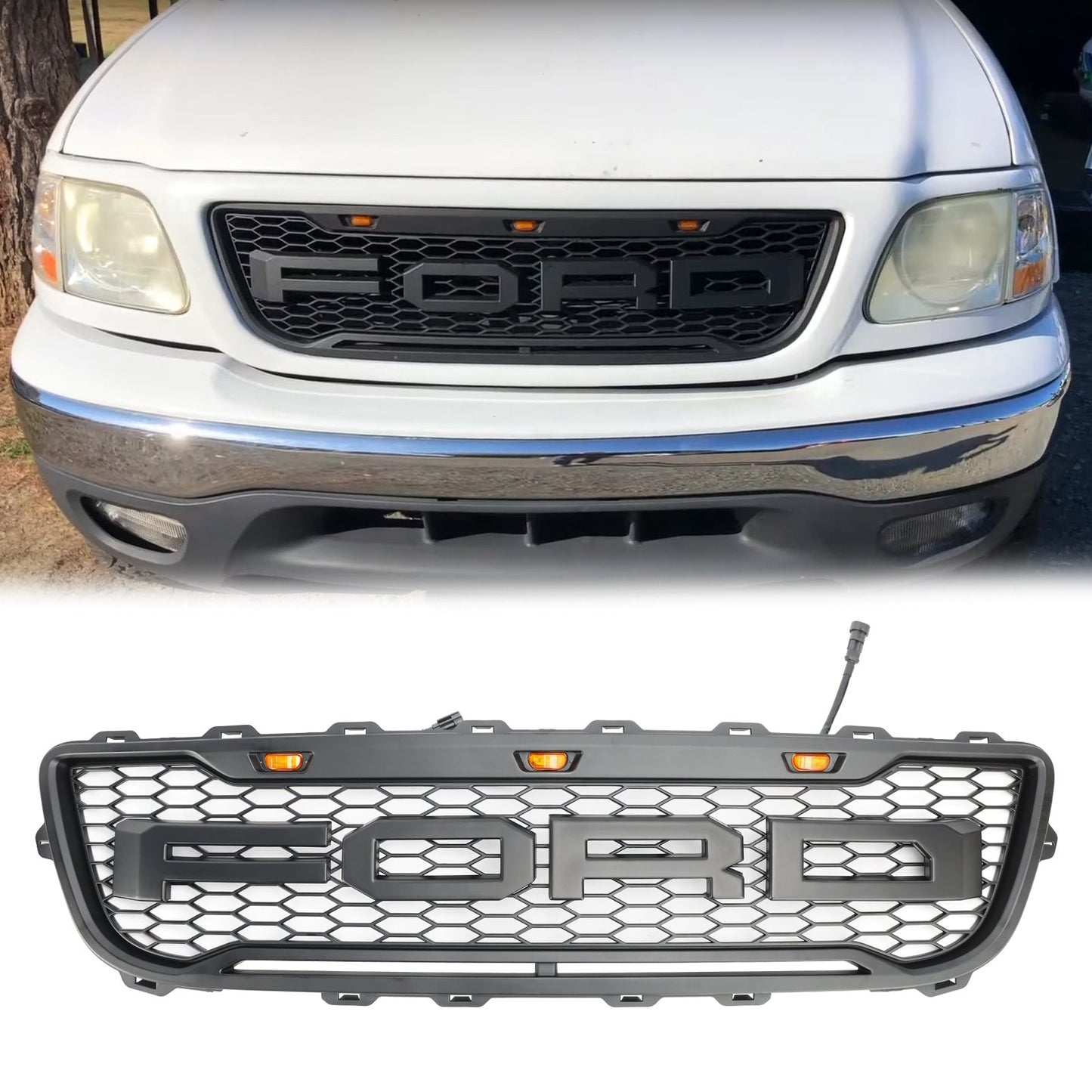 1999-2003 Ford F150 W/ Led Matte Black Front Honeycomb Bumper Grille Grill Generic