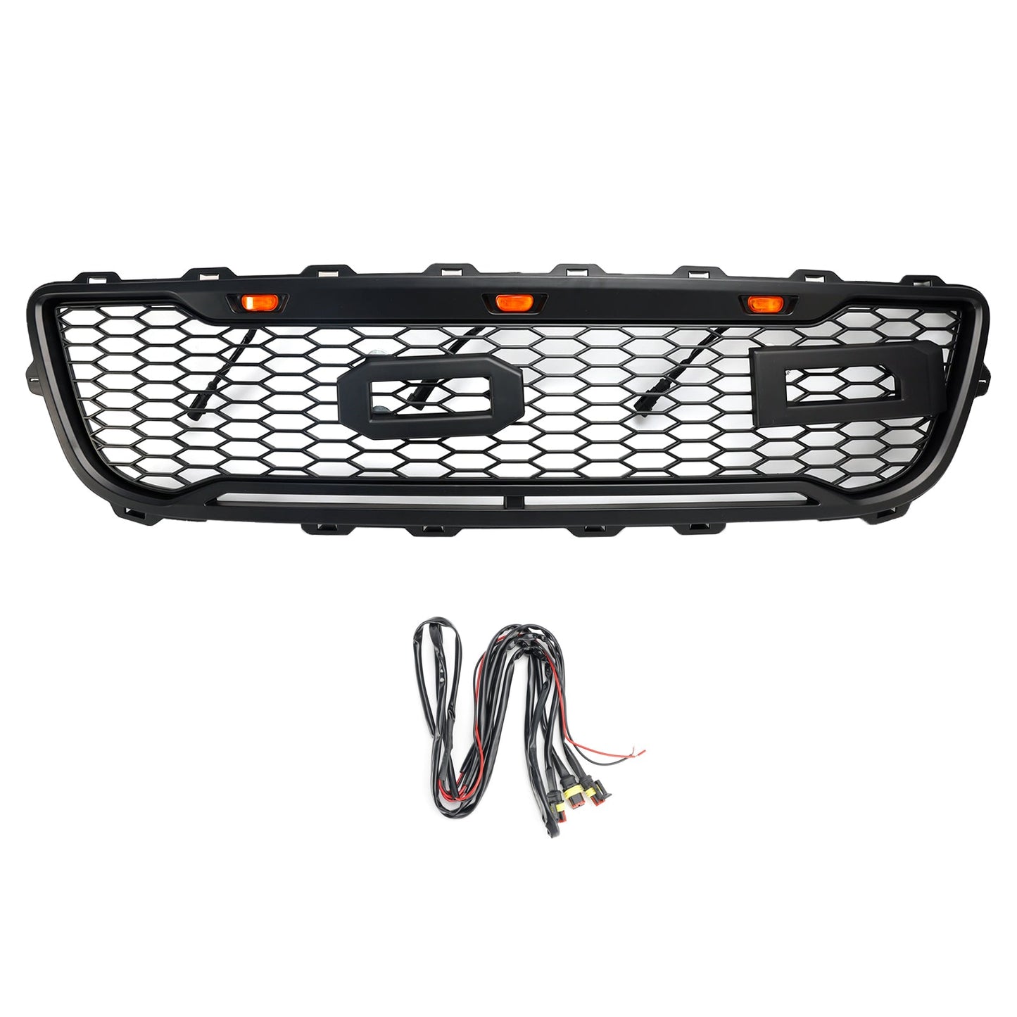1999-2003 Raptor Style Ford F150 Matt Black Front Grill Replacement Honeycomb Grille + LED Light + Letter