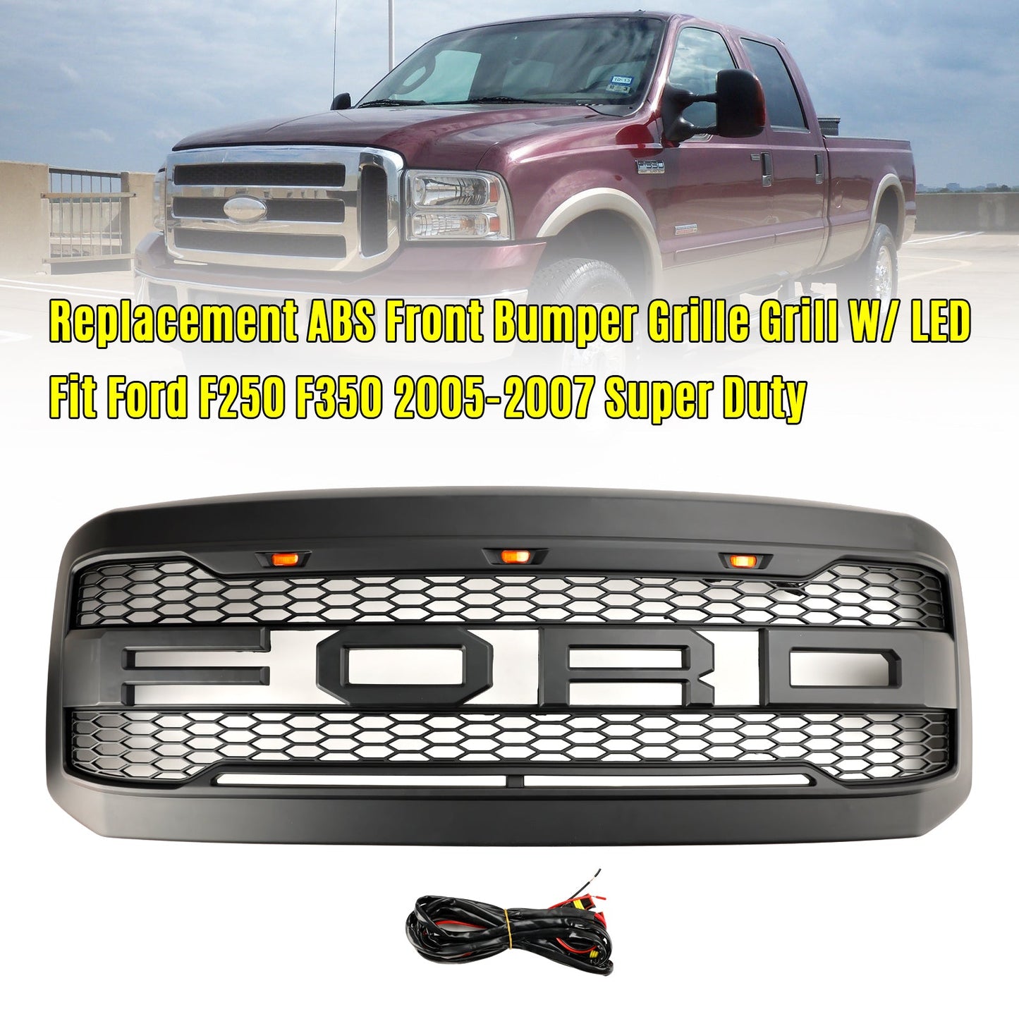 Ford F250 F350 2005-2007 Super Duty Front Bumper Grill Grille W/ LED Generic